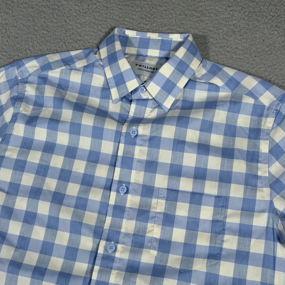 Twillory Shirt Mens Small/Medium S-M Blue Check Untuckable Button Tailored Fit